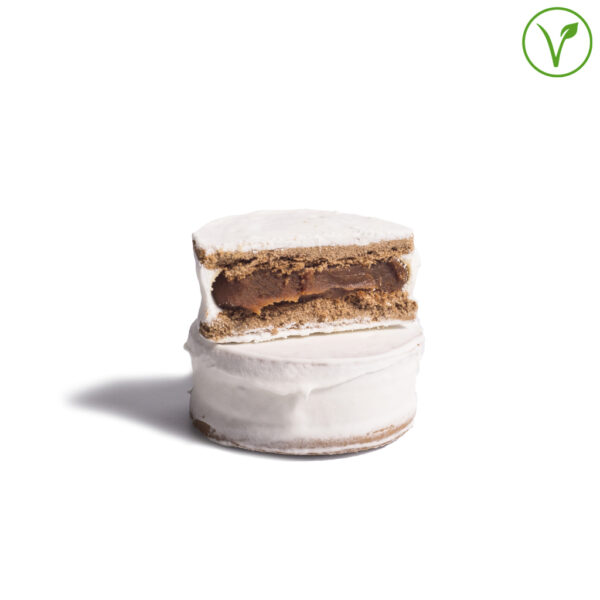alfajor blanco fantasía vegano relleno de dulce de leche